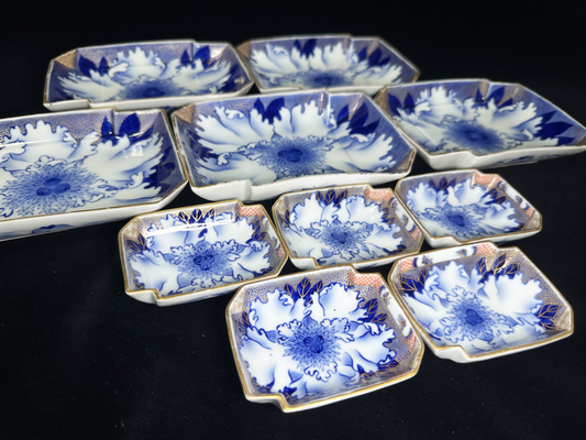 Blue and White Arita-yaki Serving Set by Fukagawa Seiji