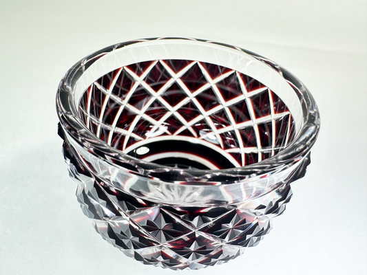 Authentic Satsuma Kiriko Sake Cup (Guinomi): Ruby Red Diamond Cut 薩摩切子 ぐい呑み:深い赤