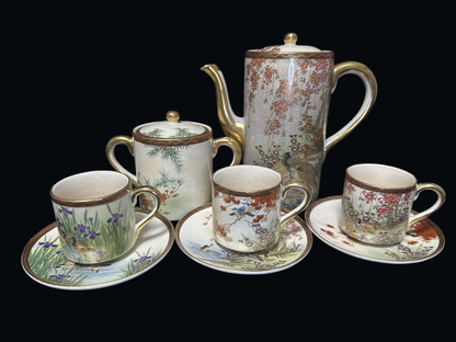 Masterpiece of Meiji/Taishō Era: Antique Satsuma-Style Tea Set (Over 100 Years Old)