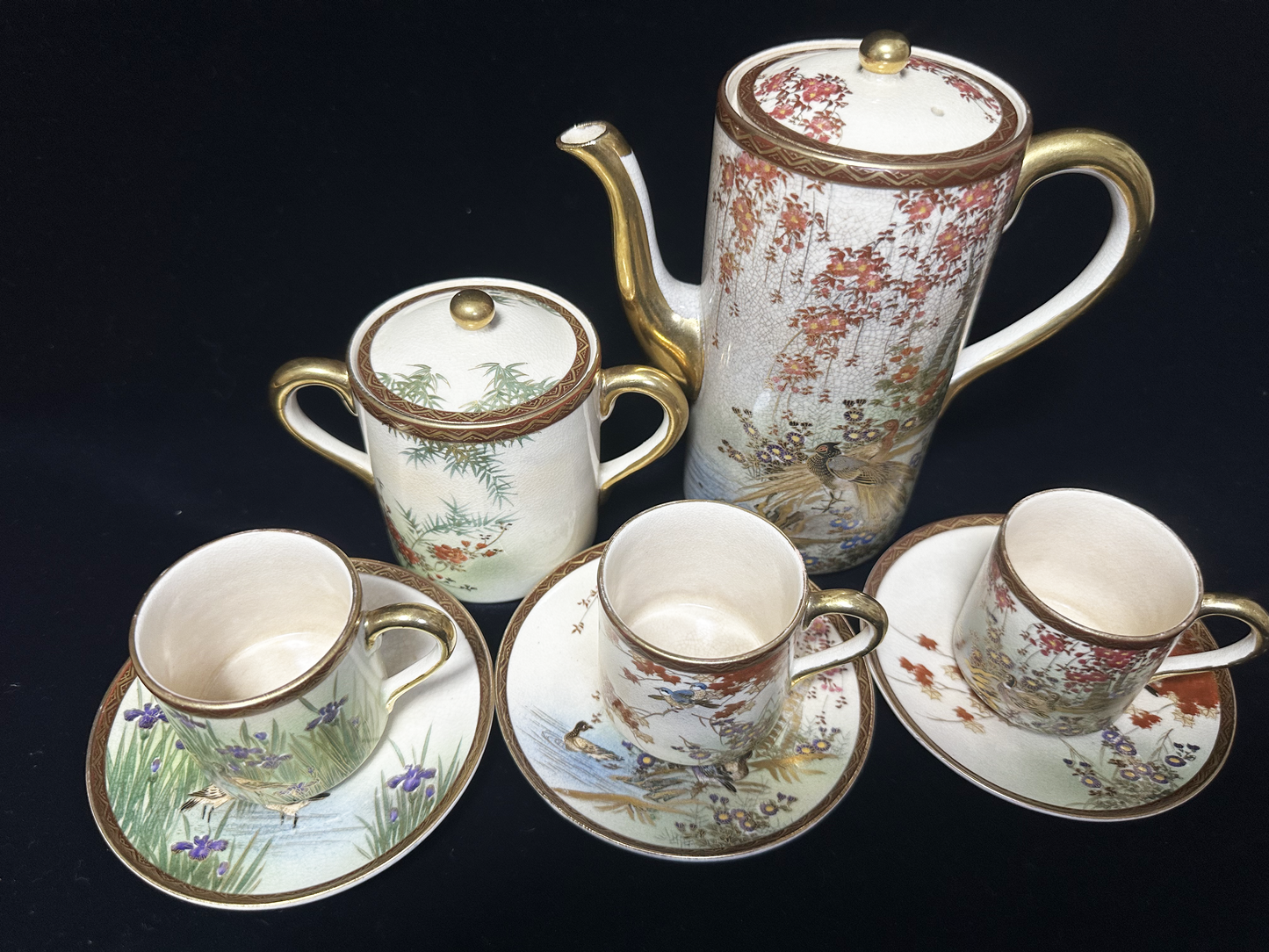 Masterpiece of Meiji/Taishō Era: Antique Satsuma-Style Tea Set (Over 100 Years Old)