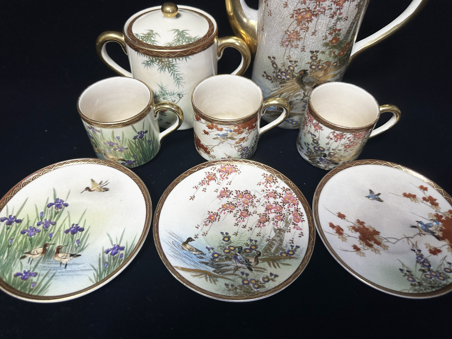 Masterpiece of Meiji/Taishō Era: Antique Satsuma-Style Tea Set (Over 100 Years Old)