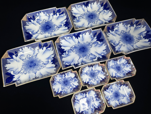 Blue and White Arita-yaki Serving Set by Fukagawa Seiji