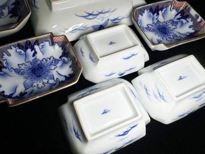 Blue and White Arita-yaki Serving Set by Fukagawa Seiji