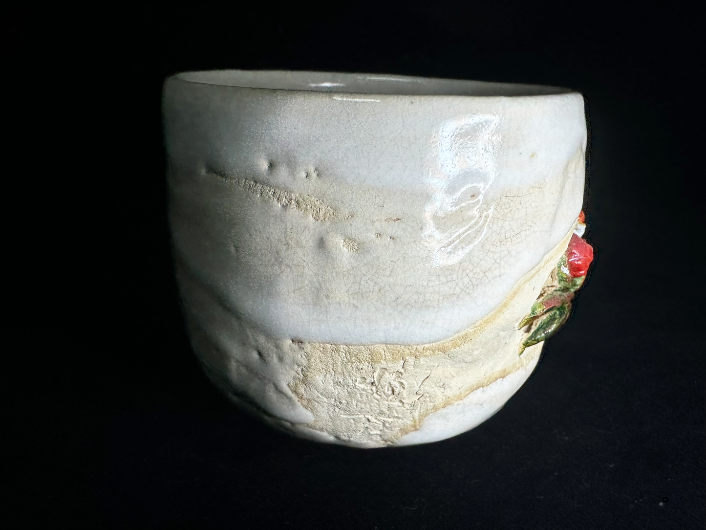 Rare Suigetsu Ware: Tea Cup by Founder Tsunekata (1st Gen) - Sculpted Crab　希少 水月焼：初代恒方 作 蟹細工入り湯呑み