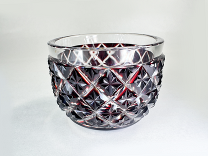 Authentic Satsuma Kiriko Sake Cup (Guinomi): Ruby Red Diamond Cut 　薩摩切子 ぐい呑み：深い赤