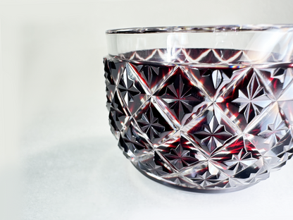 Authentic Satsuma Kiriko Sake Cup (Guinomi): Ruby Red Diamond Cut 　薩摩切子 ぐい呑み：深い赤