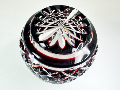 Authentic Satsuma Kiriko Sake Cup (Guinomi): Ruby Red Diamond Cut 　薩摩切子 ぐい呑み：深い赤