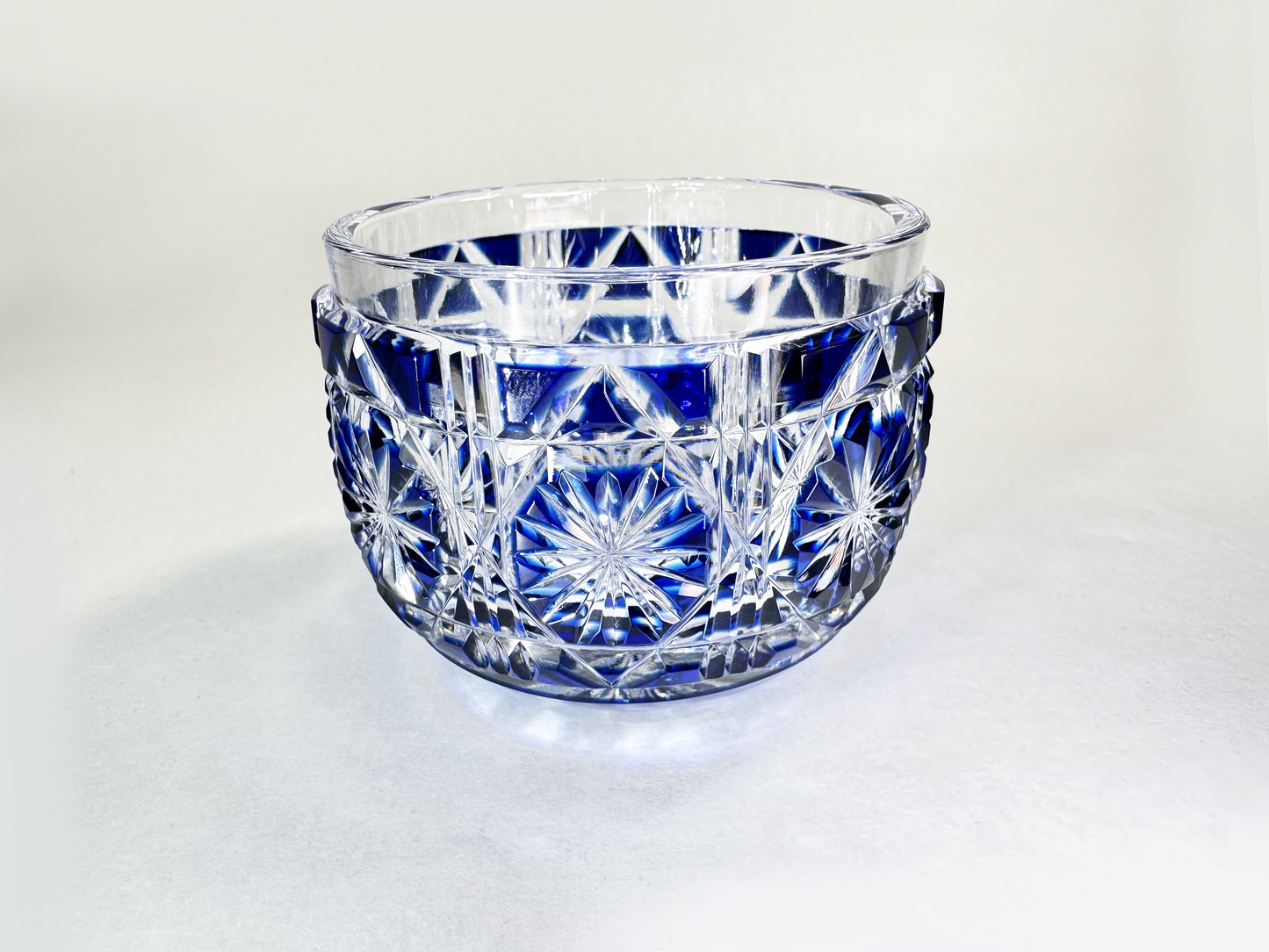 Authentic Satsuma Kiriko Sake Cup (Guinomi): Deep Cobalt Blue Diamond Cut — Bold & Brilliant　薩摩切子 ぐい呑み：濃紺
