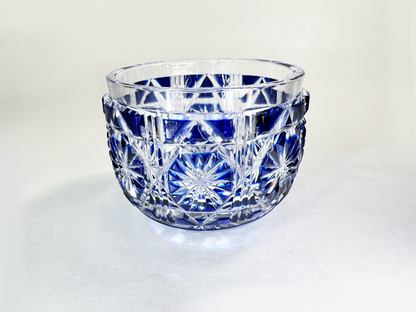 Authentic Satsuma Kiriko Sake Cup (Guinomi): Deep Cobalt Blue Diamond Cut — Bold & Brilliant　薩摩切子 ぐい呑み：濃紺