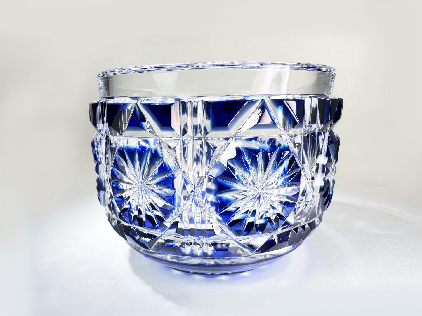 Authentic Satsuma Kiriko Sake Cup (Guinomi): Deep Cobalt Blue Diamond Cut — Bold & Brilliant　薩摩切子 ぐい呑み：濃紺