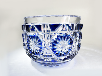Authentic Satsuma Kiriko Sake Cup (Guinomi): Deep Cobalt Blue Diamond Cut — Bold & Brilliant　薩摩切子 ぐい呑み：濃紺