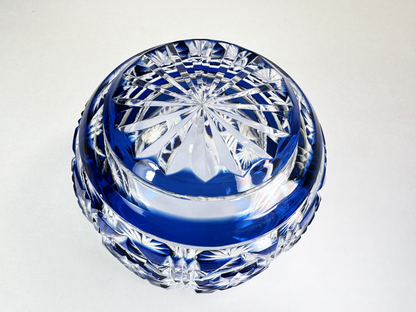 Authentic Satsuma Kiriko Sake Cup (Guinomi): Deep Cobalt Blue Diamond Cut — Bold & Brilliant　薩摩切子 ぐい呑み：濃紺