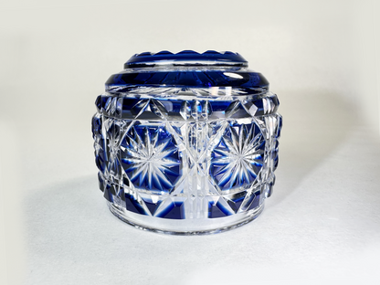 Authentic Satsuma Kiriko Sake Cup (Guinomi): Deep Cobalt Blue Diamond Cut — Bold & Brilliant　薩摩切子 ぐい呑み：濃紺