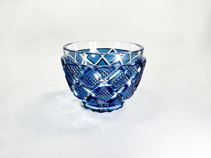 Authentic Satsuma Kiriko Sake Cup (Ochoko/Guinomi): Deep Blue Diamond Cut — Traditional & Luxurious　薩摩切子 お猪口/ぐい呑み：濃紺　伝統と贅沢な輝き