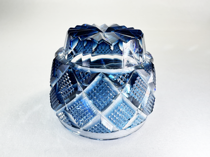 Authentic Satsuma Kiriko Sake Cup (Ochoko/Guinomi): Deep Blue Diamond Cut — Traditional & Luxurious　薩摩切子 お猪口/ぐい呑み：濃紺　伝統と贅沢な輝き