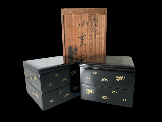 Meiji 8 (1875) Imperial Era Small Tiered Bento Box (Ko-Jubako) 明治8年 銘入り 小重箱 明治8年（1875年）の年号が記された希少なお品