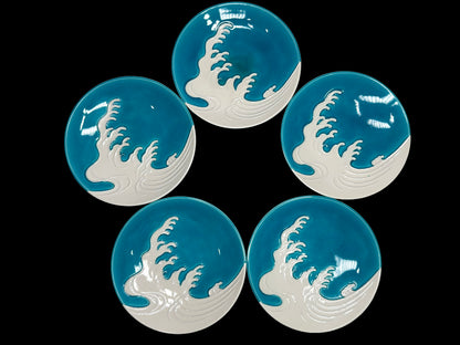100 years oid Azure Waves: Kochiyaki Plates by Eiraku Zengoro 千家十職「永楽善五郎」 交趾波紋皿（5枚）
