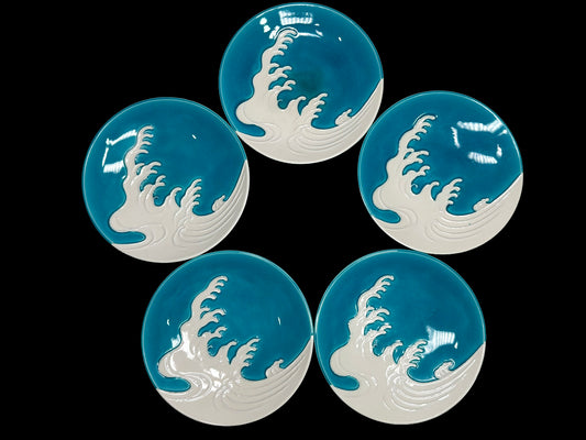 100 years oid Azure Waves: Kochiyaki Plates by Eiraku Zengoro 千家十職「永楽善五郎」 交趾波紋皿（5枚）