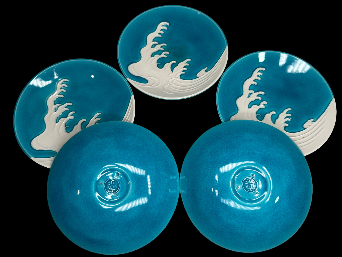 100 years oid Azure Waves: Kochiyaki Plates by Eiraku Zengoro 千家十職「永楽善五郎」 交趾波紋皿（5枚）